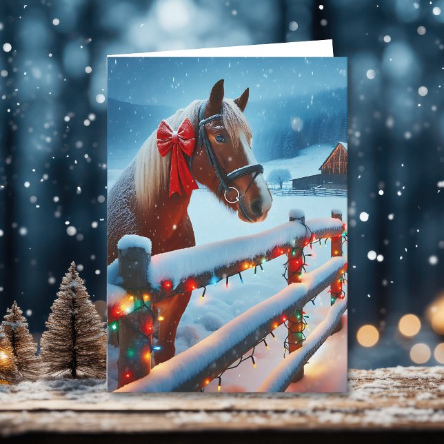 Pretty Brown Horse with Bow Christmas Card (Creator Uploaded)