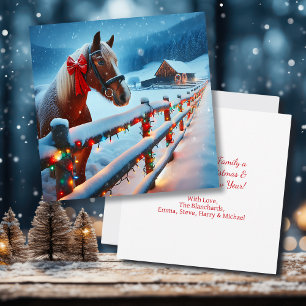 Pretty Brown Horse with Bow Christmas Personalised Card