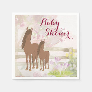 Pretty Brown Horses and Flowers Baby Shower Napkin