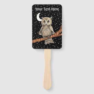 Pretty Brown Owl Necklace on Branch Stars Moon Hand Fan