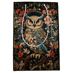 Pretty Brown Owl William Morris Inspired Floral Medium Gift Bag