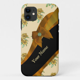 Pretty brown vintage floral flower pattern iPhone 11 case