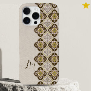 Pretty Brown Yellow Portuguese Tiles Monogram iPhone 16 Pro Max Case
