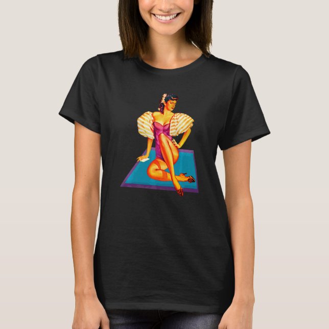 Pretty Brunette Purple One Piece Classic American T-Shirt (Front)