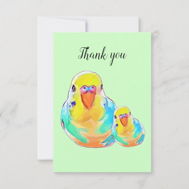 Pretty Budgerigar Parakeet Bird Cute Thank You (Front)