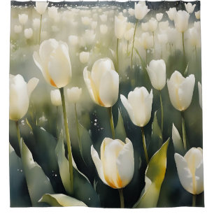 Pretty bunch of White Tulips in a Serene Garden Shower Curtain