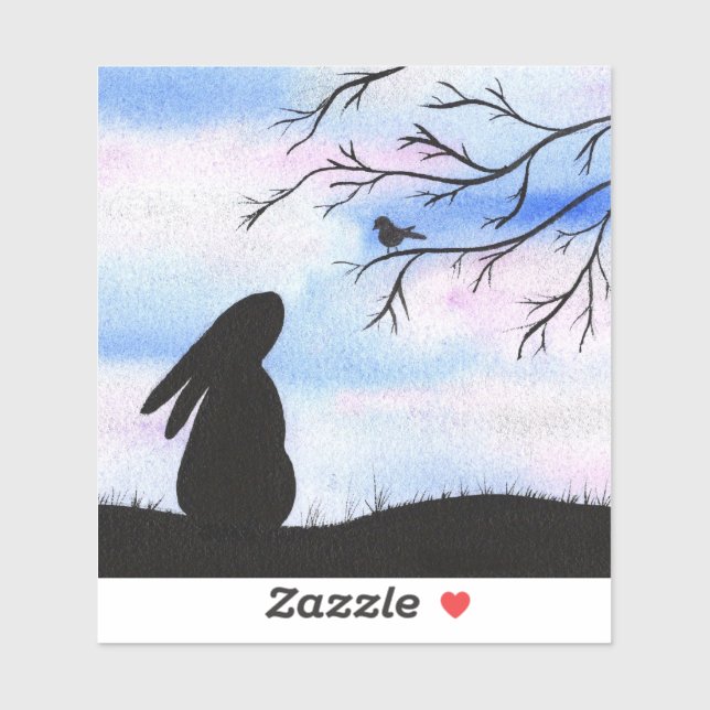 Pretty Bunny & Bird Watercolour Silhouette (Sheet)