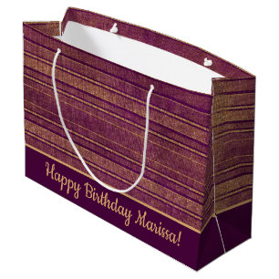 Pretty Burgundy Burnt Orange Distressed Stripes Large Gift Bag