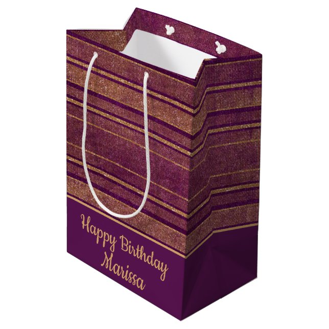 Pretty Burgundy Burnt Orange Distressed Stripes  Medium Gift Bag (Back Angled)