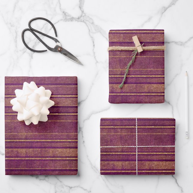 Pretty Burgundy Burnt Orange  Stripes Pattern Wrapping Paper Sheet (Front)
