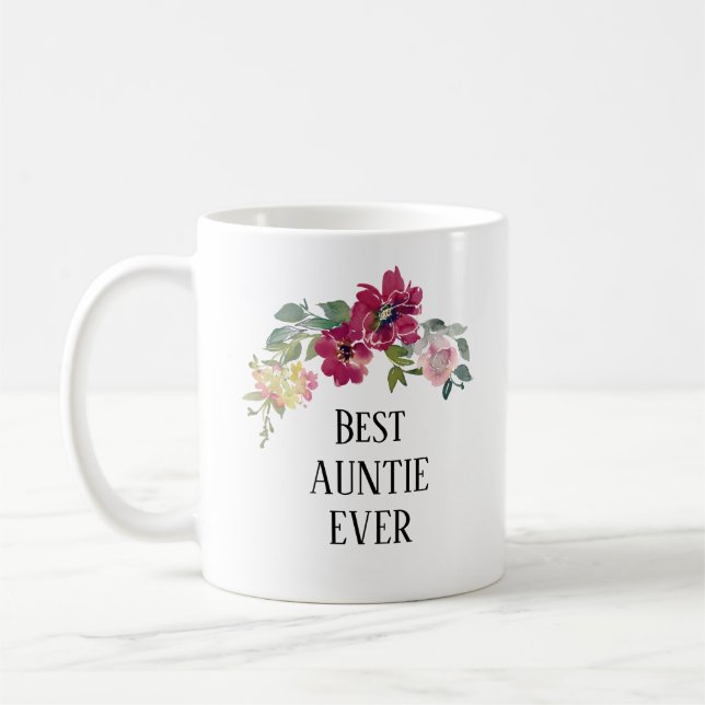 Pretty burgundy floral Auntie  ever  Coffee Mug (Left)