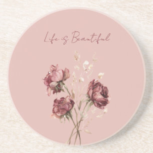 Pretty Burgundy Red Flowers Coaster