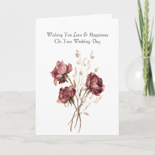Pretty Burgundy Red Roses Floral Wedding Card