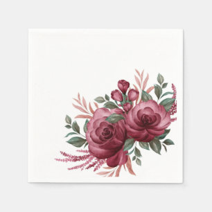 Pretty Burgundy Watercolor Flowers Napkin