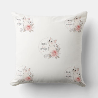 Pretty But Savage Kawaii Cat Rose Pillow