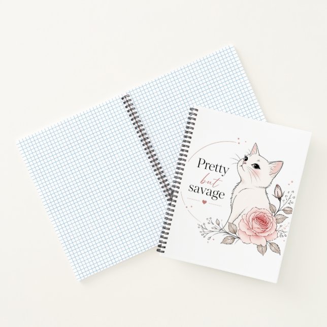 Pretty But Savage White Cat Rose Notebook (Inside)