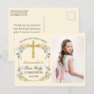 Pretty Buttercream Floral Holy Communion Thank You Postcard