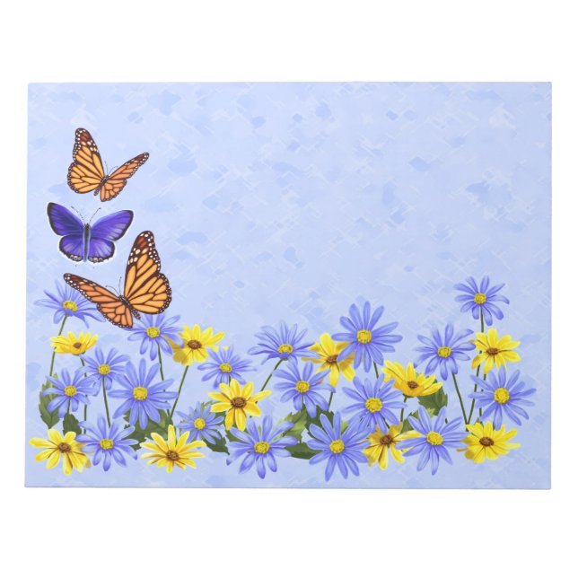 Pretty Butterflies and Daisies Spring Garden Notepad (Front)