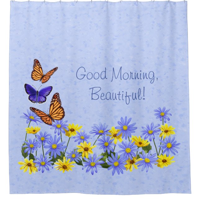 Pretty Butterflies and Daisies Spring Garden Shower Curtain (Front)