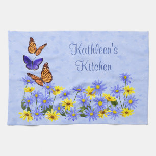 Pretty Butterflies and Daisies Spring Garden Tea Towel
