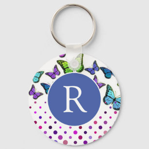 Pretty Butterflies and Dots Monogram Key Ring