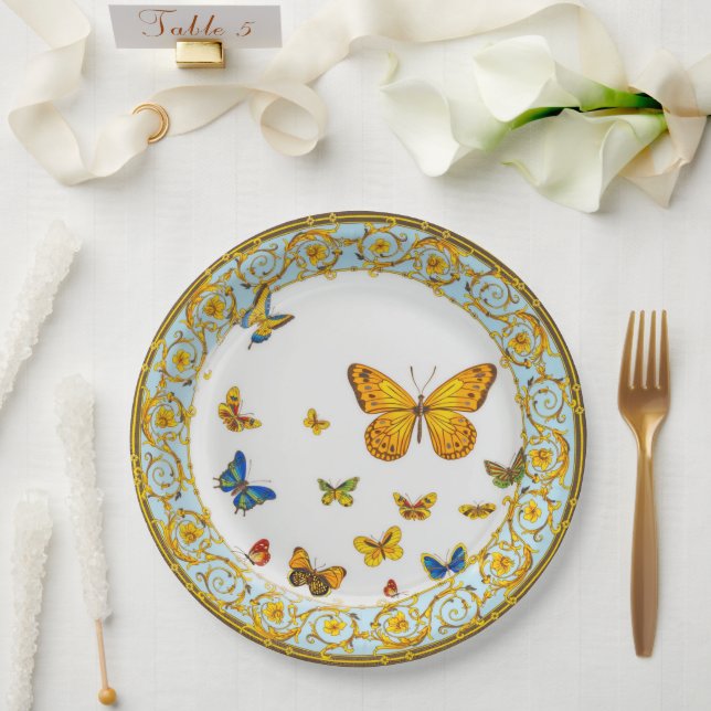 Pretty Butterflies Baroque Style China Paper Plate (Wedding)