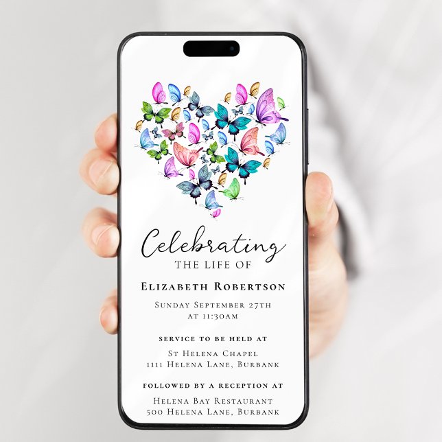 Pretty Butterflies Heart Funeral Digital Evite Invitation (Creator Uploaded)