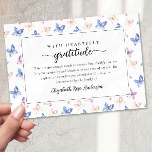 Pretty Butterflies Lilac Blue Sympathy Funeral Thank You Card