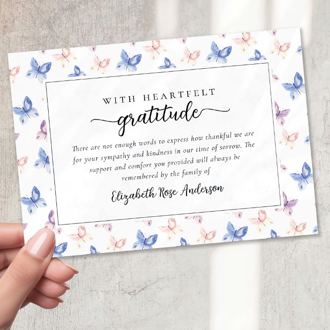 Pretty Butterflies Lilac Blue Sympathy Funeral Thank You Card (Creator Uploaded)
