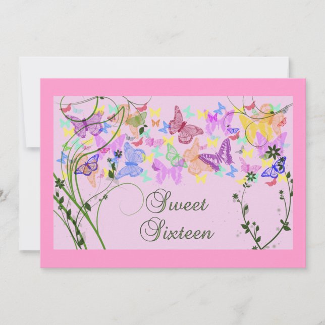 Pretty Butterflies, Sweet Sixteen Invitation (Front)