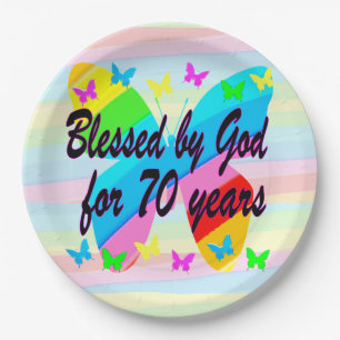 PRETTY BUTTERFLY 70TH BIRTHDAY PAPER PLATES