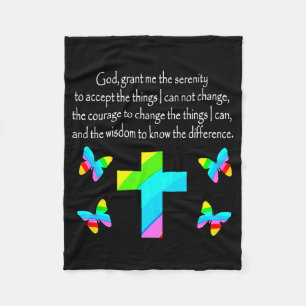 PRETTY BUTTERFLY AND CROSS SERENITY PRAYER DESIGN FLEECE BLANKET