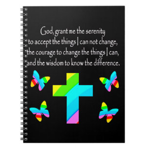 PRETTY BUTTERFLY AND CROSS SERENITY PRAYER DESIGN NOTEBOOK