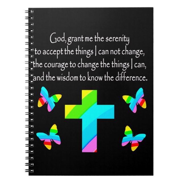 PRETTY BUTTERFLY AND CROSS SERENITY PRAYER DESIGN NOTEBOOK (Front)