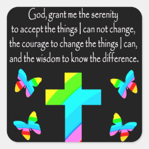 PRETTY BUTTERFLY AND CROSS SERENITY PRAYER DESIGN SQUARE STICKER