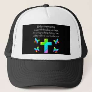 PRETTY BUTTERFLY AND CROSS SERENITY PRAYER DESIGN TRUCKER HAT