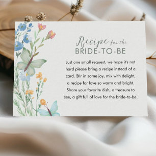Pretty butterfly and floral Recipe Bridal Shower Enclosure Card
