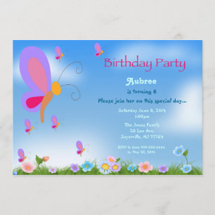 Pretty Butterfly Birthday Party Invitation