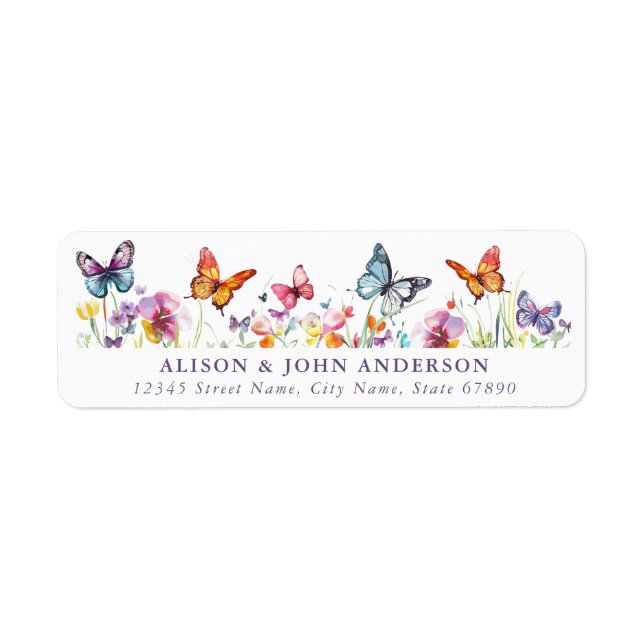 Pretty Butterfly Flower Return Address Labels (Front)