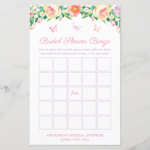 Pretty Butterfly Garden Bridal Shower Bingo Game