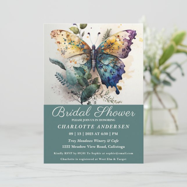 Pretty Butterfly Garden Bridal Shower Invitation (Standing Front)