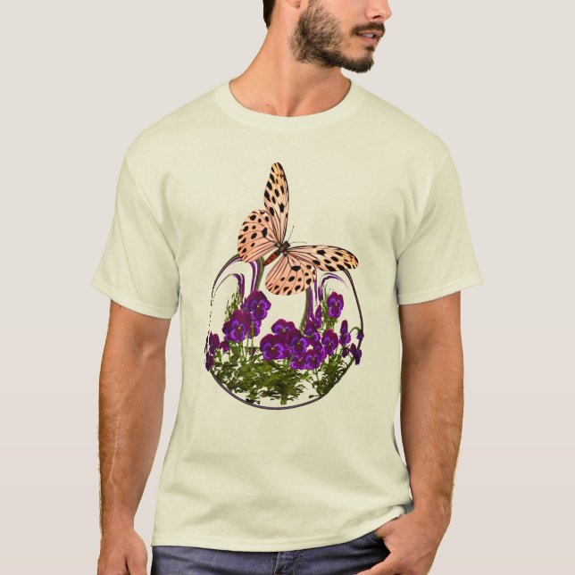 Pretty Butterfly On Abstract Flower Art T-Shirt (Front)