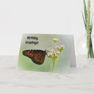 Pretty Butterfly on Flowers Birthday Card