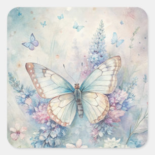 Pretty Butterfly on Flowers Square Sticker