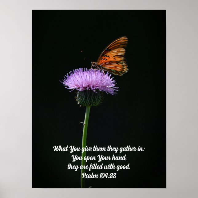 Pretty Butterfly on Wildflower Bible Verse Art Poster (Front)