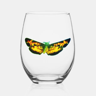Pretty Butterfly Orange Green Black Drinkware Set Stemless Wine Glass