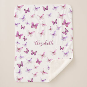 Pretty Butterfly Pink and Purple Girl  Sherpa Blanket