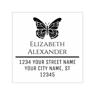 Pretty Butterfly Silhouette Name Return Address #1 Self-inking Stamp