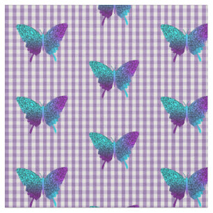 Pretty Butterfly Teal Purple Ombre Graphic Fabric
