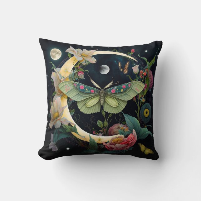 Pretty butterfly with moon and flowers-Pillow Cushion (Front)